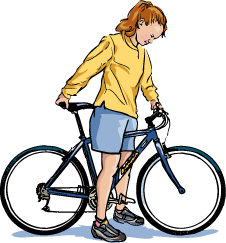Mujer parada con el cuadro de la bicicleta entre sus piernas